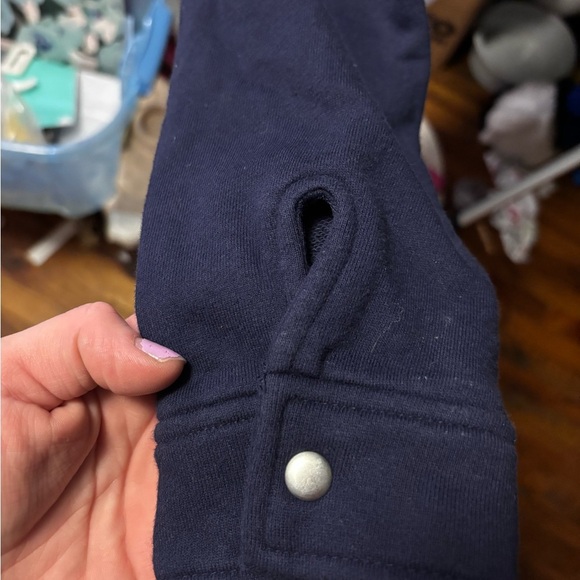 100% Cotton LuLaRoe Navy Bomber Jacket with Silver Zipper and Snap Buttons - Picture 3 of 8